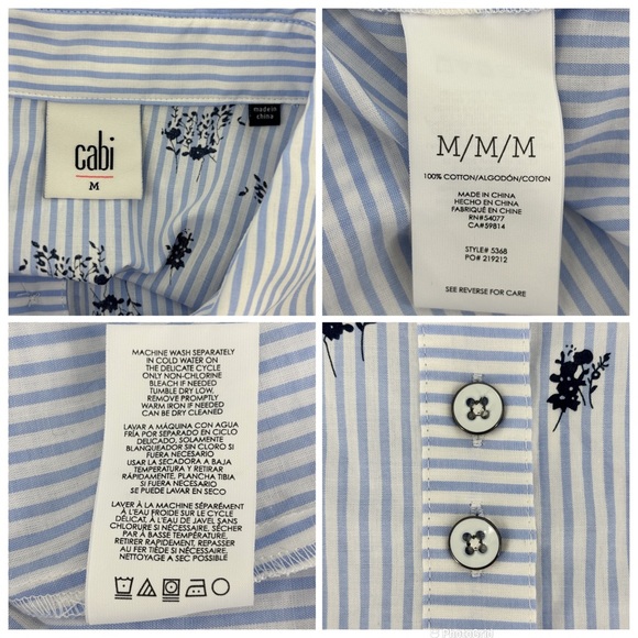 Cabi Whitney Shirt # 5368, Blue and White Striped and Floral Print, Medium - Picture 17 of 17